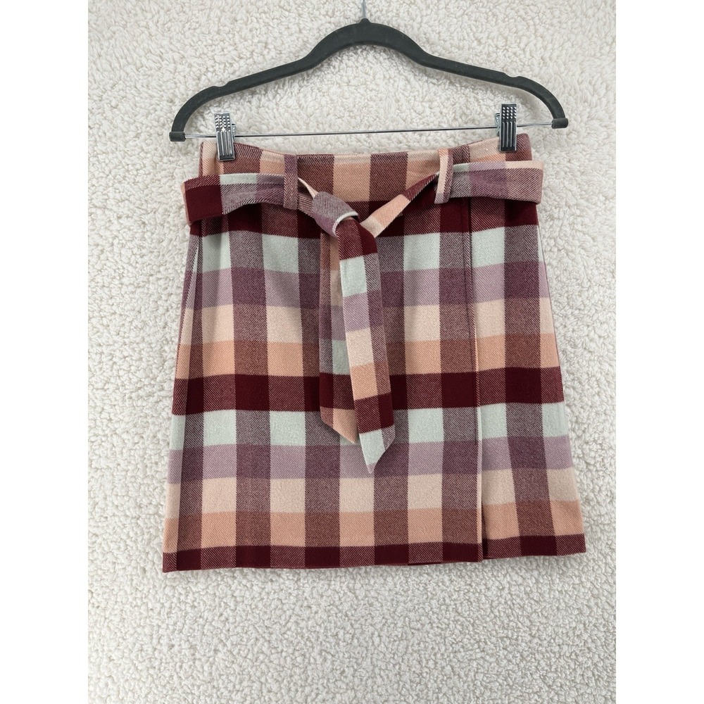 Belted Skirt Women's Petite 00P Plaid Pink Preppy Academia Office Siren